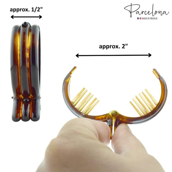 Set of 2 French Hair Clips Cellulose Acetate Tortoise Shell & Black Women - Picture 6 of 9